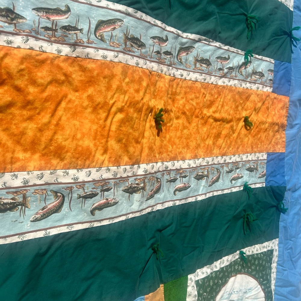 Vintage Handmade Bass Fishing Quilt - Picture 4 of 6
